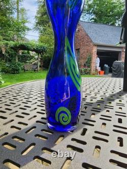 Fanoos Signed Contemporary Blue MCM Modern Large & Heavy Glass Vase Vintage