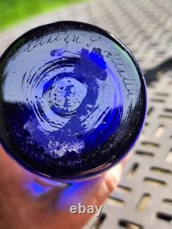 Fanoos Signed Contemporary Blue MCM Modern Large & Heavy Glass Vase Vintage