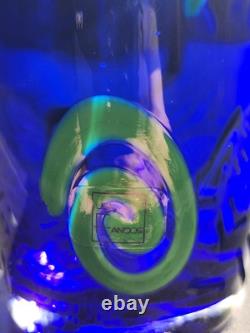 Fanoos Signed Contemporary Blue MCM Modern Large & Heavy Glass Vase Vintage
