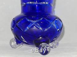Fantastic Antique Bohemian Cut To Clear Cobalt Blue Large 11 Crystal Glass Vase