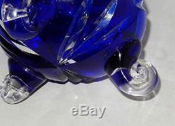 Fantastic Antique Bohemian Cut To Clear Cobalt Blue Large 11 Crystal Glass Vase