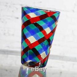 Fasce Ritorte Red Blue Green Murano Glass Vase Attributed to Fulvio Bianconi for