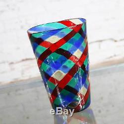 Fasce Ritorte Red Blue Green Murano Glass Vase Attributed to Fulvio Bianconi for