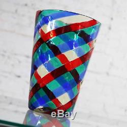 Fasce Ritorte Red Blue Green Murano Glass Vase Attributed to Fulvio Bianconi for