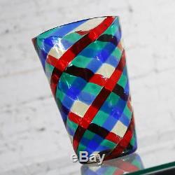 Fasce Ritorte Red Blue Green Murano Glass Vase Attributed to Fulvio Bianconi for