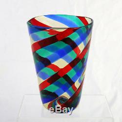 Fasce Ritorte Red Blue Green Murano Glass Vase Attributed to Fulvio Bianconi for