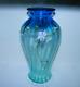 Fenton 10 Vase Rib Optic Tranquility Aqua Cobalt Blue HP Flowers 1999 Family