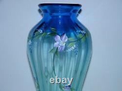 Fenton 10 Vase Rib Optic Tranquility Aqua Cobalt Blue HP Flowers 1999 Family