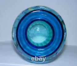 Fenton 10 Vase Rib Optic Tranquility Aqua Cobalt Blue HP Flowers 1999 Family