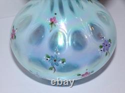 Fenton 1991 Pale BLUE OPALESCENT GLASS Hand Painted Coin Dot Crimped Vase SIGNED