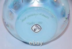 Fenton 1991 Pale BLUE OPALESCENT GLASS Hand Painted Coin Dot Crimped Vase SIGNED