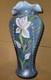 Fenton 1997 Irises On Misty Blue Iridescent Satin Feather Vase 2782 Signed