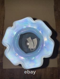 Fenton 1997 Irises On Misty Blue Iridescent Satin Feather Vase 2782 Signed