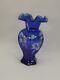 Fenton 1998 Cobalt Blue 75th Year Hexagonal Vase Hand Painted & Signed