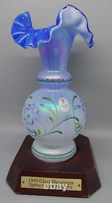 Fenton 1999 Blue Harmony Iridized Opalescent Glass Vase Messenger Collection