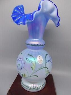 Fenton 1999 Blue Harmony Iridized Opalescent Glass Vase Messenger Collection