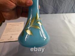 Fenton 2007 Connoisseur Painted Blue Glass Tulip Gem Jack in the Pulpit Vase