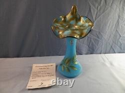 Fenton 2007 Connoisseur Painted Blue Glass Tulip Gem Jack in the Pulpit Vase