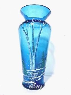 Fenton 2008 Silver Birch On Indigo Blue Vase