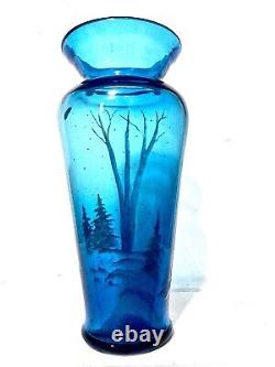 Fenton 2008 Silver Birch On Indigo Blue Vase