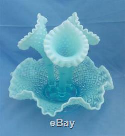 Fenton 4-Piece Epergnette Epergne Vase Set Diamond Lace Blue (Opalescent) EUC