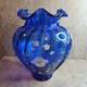 Fenton #401-Art Glass Cobalt Blue HAND PAINTED FEATHERVASE Signed