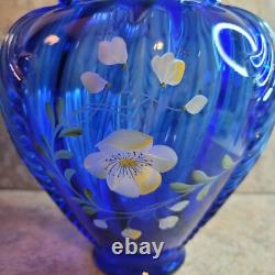Fenton #401-Art Glass Cobalt Blue HAND PAINTED FEATHERVASE Signed