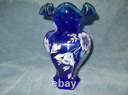 Fenton 75th Anniversary Cobalt Blue Vase-signed By Bill Fenton-hand Painted