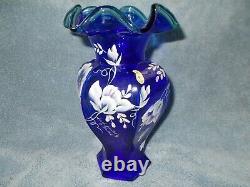 Fenton 75th Anniversary Cobalt Blue Vase-signed By Bill Fenton-hand Painted