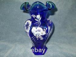 Fenton 75th Anniversary Cobalt Blue Vase-signed By Bill Fenton-hand Painted