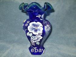 Fenton 75th Anniversary Cobalt Blue Vase-signed By Bill Fenton-hand Painted