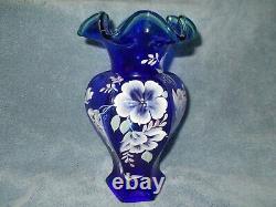 Fenton 75th Anniversary Cobalt Blue Vase-signed By Bill Fenton-hand Painted