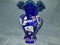 Fenton 75th Anniversary Cobalt Blue Vase-signed By Bill Fenton-hand Painted