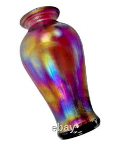 Fenton Amberina Optic Collection Ruby Blue Orange Iridescent Glass Vase signed
