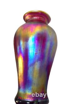 Fenton Amberina Optic Collection Ruby Blue Orange Iridescent Glass Vase signed