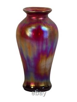 Fenton Amberina Optic Collection Ruby Blue Orange Iridescent Glass Vase signed