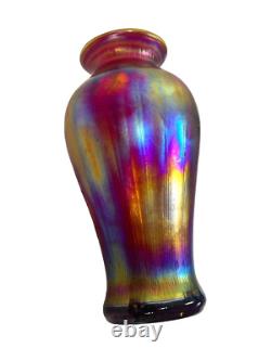 Fenton Amberina Optic Collection Ruby Blue Orange Iridescent Glass Vase signed