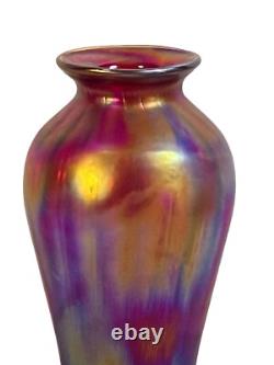 Fenton Amberina Optic Collection Ruby Blue Orange Iridescent Glass Vase signed