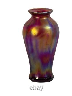 Fenton Amberina Optic Collection Ruby Blue Orange Iridescent Glass Vase signed