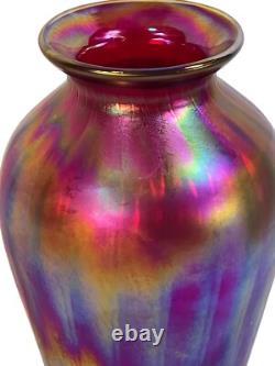 Fenton Amberina Optic Collection Ruby Blue Orange Iridescent Glass Vase signed