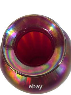 Fenton Amberina Optic Collection Ruby Blue Orange Iridescent Glass Vase signed
