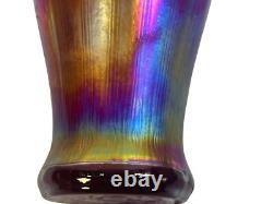 Fenton Amberina Optic Collection Ruby Blue Orange Iridescent Glass Vase signed