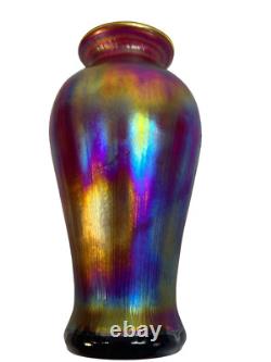 Fenton Amberina Optic Collection Ruby Blue Orange Iridescent Glass Vase signed