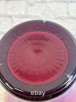 Fenton Amberina Optic Collection Ruby Blue Orange Iridescent Glass Vase signed