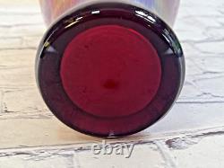 Fenton Amberina Optic Collection Ruby Blue Orange Iridescent Glass Vase signed