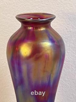 Fenton Amberina Optic Collection Ruby Blue Orange Iridescent Glass Vase signed
