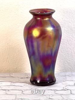 Fenton Amberina Optic Collection Ruby Blue Orange Iridescent Glass Vase signed