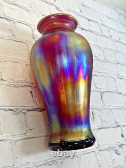 Fenton Amberina Optic Collection Ruby Blue Orange Iridescent Glass Vase signed