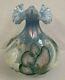 Fenton Aqua Blue with White Swans Hand Painted Vase- Artist TL Nutter