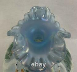 Fenton Aqua Blue with White Swans Hand Painted Vase- Artist TL Nutter